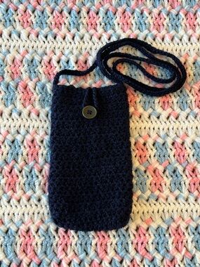 Hand Crafted Navy Crocheted Crossbody Pouch